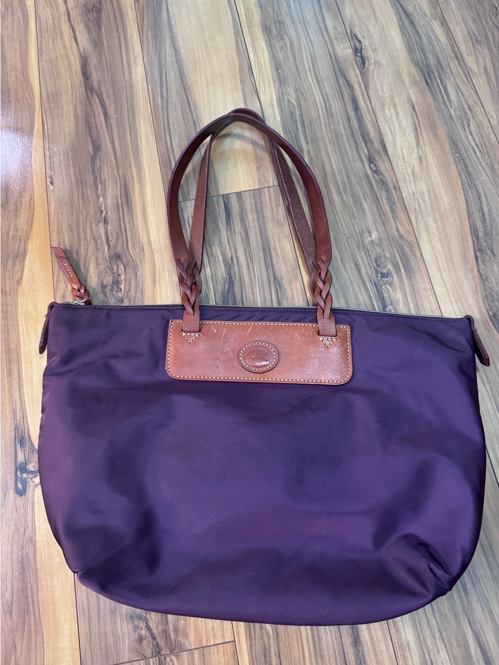 Dooney & Bourke Maroon Tote with Brown Leather Trim